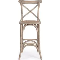 Natur24 Barhocker Cross 50 x 52 x 118 cm Ulmenholz und Rattan Grau Bar Hocker Neu