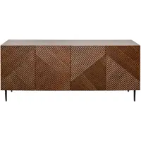 Miliboo - Design-Sideboard aus dunkler, massiver Eiche mit Gravur und schwarzem Metall, 4 Türen, B180 cm ARCHIPEL