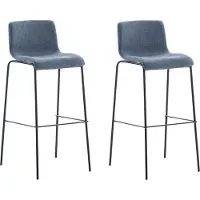 TPFLiving 2er Set Barhocker Hope 4-Fuß Gestell schwarz Stoff Blau