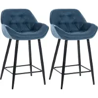 CLP 2er Set Barhocker Gibson Tresenstuhl gepolstert mit Fußstütze blau Material Stoff