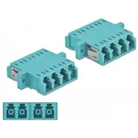 DeLOCK LWL Kupplung LC Quad Buchse zu LC Quad Buchse Multimode 2 Stück hellblau, LC, Weiblich/Weiblich, OM3, Blau, Multi-Modus, Keramik