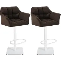 DELUKE 2er Set Barhocker SIHAR - Stoff Braun 64x45x88 cm Weiß | Barstuhl Höhenverstellbar Mit Lehne Drehbar Tresenhocker Tresenstuhl Kneipenhocker