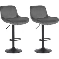 CLP 2er Set Barhocker Solon Schwarz höhenverstellbar und drehbar mit Rückenlehne dunkelgrau Material Samt