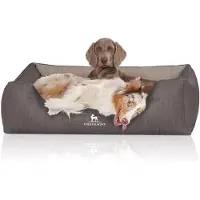 Knuffelwuff Orthopädisches Hundebett Outlander aus laser-gestepptem Kunstleder XL 105 x 75cm Dunkelgrau/Grau