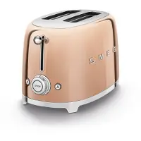 Smeg Edelstahl Toaster 2 Scheiben 6 Modi, Hochglanz, Auftaufunkton, 2 kurze Schlitze, für 2 Scheiben, 950,00 W, Auftauen, Rösten, Stopp - Rose Gold