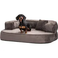 Tierlando Orthopädisches Hundesofa SHARLEEN VISCO PLUS kuscheliger Teddystoff - Größe: 80x60cm | Farbe: 02 Graphit Taupe