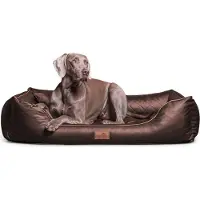 Tierlando Orthopädisches Hundebett LOUIS hochwertig gestepptes Kunstleder - Größe: 80x60cm | Farbe: 01 Braun