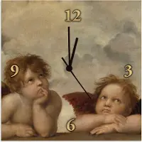 ARTland Wanduhr auf Alu Funkuhr - schwarzer Zeiger Detail aus Die Sixtinische Madonna. Größe: 30x30 cm