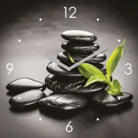 Levandeo Wanduhr Glas 30x30cm ZEN Steine Grün Glasuhr Uhr Glasbild Yoga Wellness Deko