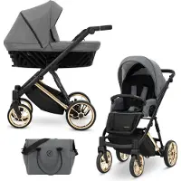 Kunert Kinderwagen IVENTO Sportwagen Babywagen Babyschale Komplettset Kinder Wagen Set 2 in 1 (Deep Graphite, Rahmenfarbe: Gold)