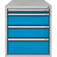 Proregal Schubladenbox mit 4 Schubladen für Werkbank Rhino| HxBxT 65x53x70cm | Traglast 60kg | Lichtgrau/Lichtblau