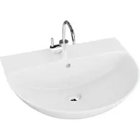 Lavita Wandwaschbecken Corel | Wandwaschtisch Rund | Waschbecken mit †berlauf und Hahnloch | Aus hochwertigem Porzellan | Waschtisch | 56x47x19 cm | Wei§ Glanz