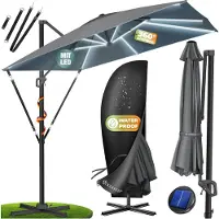 Kesser Sonnenschirm Ampelschirm SUN XL 300 x 300 cm Inkl. Abdeckung +Windsicherung Drehbar Neigbar Kippbar Marktschirm Groß 360° Rotation, Gartenschirm mit Kurbel Sonnenschutz UV50+