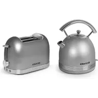 Schneider Retro Frühstücksset, 2-Schlitz Toaster + Wasserkocher 1,7L, silber