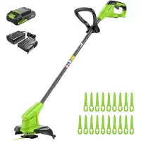 Greenworks 24V Akku-Rasentrimmer für kleine/mittlere Gärten, höhenverstellbar, 25 cm Schnittbreite, inkl. 20 Kunststoffklingen, 2,0 Ah Akku + Ladegerä