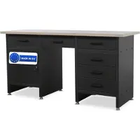 DELUKE Werkbank Werkstatt KARL - 6 Schubladen, 1x Schließfach, MDF-Tischplatte Braun | Werktisch Montagewerkbank Arbeitstisch Werkstatteinrichtung, 85x170x60cm Schwarz