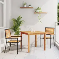 vidaXL Desgin 3-teiliges Garten Esstisch Set schwarzes Poly Rattan Akazie - Gartenstühle 3365511