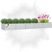 DELUKE Hochbeet für Garten OSKAR Silber | 400x80x45cm | Verzinkter Stahl | Wetterfest | Gartenbeet Kräuterbeet Blumenbeet Beet hoch Frühbeet für Garten Gemüsebeet
