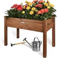 Needs&wants® Hochbeet aus Holz für Garten Balkon Terrasse, Pflanzkasten Bausatz rechteckig schmal mit Vlies-Folie, Kräuterbeet Pflanzenkasten deko