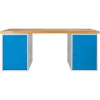 Proregal Werkbank Giant Rhino Plus mit 2 Stahlblechkästen | HxBxT 84x200x70cm | Traglast 500kg | Lichtgrau/Lichtblau
