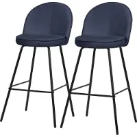 ML-Design Barhocker 2er Set Dunkelblau Stoffbezug 75 cm hoch Gepolsterte Barstühle mit Metallgestell Rückenlehne & Fußstütze Küchenstühle Bistrohocker