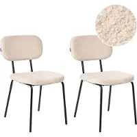 Beliani Set aus 2 Esszimmerstühlen Beige Bouclé Polsterung Schwarzes Gestell Eisenrahmen Retro Design