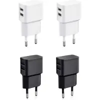Wicked Chili 4 Stück Dual USB Ladegerät, Universal 90° Netzteil abgewinkelt für Handy, Watch, Powerbank, Bluetooth Speaker, Doppel Ladegerät Netzadapter (12 Watt, 2400mA, schwarz / weiss)