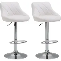 DELUKE 2er Set Barhocker FALON - Kunstleder Weiß 46x49x83 cm Silber | Barstuhl Mit Lehne Drehbar Tresenhocker Tresenstuhl Kneipenhocker Kneipenstuhl
