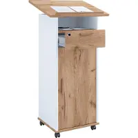 VCM Holz mobiles Rednerpult | Maße ca. H. 109 bis 120 cm x B. 60 cm x T. 50 cm | Stehpult mit Rollen | rollbar mit Schublade | Stehtisch mit Drehtür - Melta