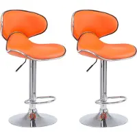 DELUKE 2er Set Barhocker FAMIR - Kunstleder Orange 46x49x88 cm Silber | Barstuhl Mit Lehne Tresenhocker Tresenstuhl Kneipenhocker Kneipenstuhl