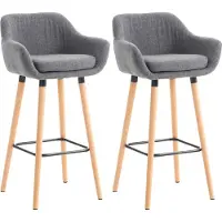 DELUKE Barhocker 2er Set mit Lehne Hellgrau VILO - Stoffbezug, 99x55x46cm | Barhocker mit Lehne Tresenhocker Barstuhl Küchenhocker Thekenhocker hoher Stuhl