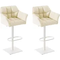 DELUKE 2er Set Barhocker SIHAR - Kunstleder Creme 64x45x88 cm Weiß | Barstuhl Höhenverstellbar Mit Lehne Drehbar Tresenhocker Tresenstuhl Kneipenhocker