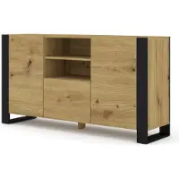 Homlando Kommode MONDI 158 cm Sideboard Highboard Schrank handwerkliche Eiche Schwarze Beine