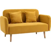 HOMCOM Doppelsofa Polsterung mit Kissen Stoff Loveseat kompaktes Design Moderne Zweisitzer einstellbare Höhe der Fußrasten samtartiges Polyester Gummiholz Schaumstoff Natur+Gelb 130 x 70 x 80 cm