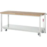 RAU Werkbank Serie 8000, fahrbar, absenkbar, Ablageboden, B 2000 x T 700 x H 880 mm