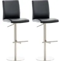 DELUKE 2er Set Barhocker DIVER - Kunstleder Schwarz 40x49x93 cm Silber | Barstuhl Höhenverstellbar Mit Lehne Drehbar Tresenhocker Tresenstuhl Kneipenhocker