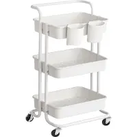 Songmics Rollwagen, 3 Ebenen, Servierwagen, 2 Bremsen, Ablagefächer aus Kunststoff, weiß