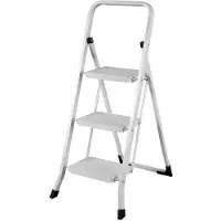 Proregal Small Giraffe Einseitige Metall-Klappleiter | 3 Stufen | Weiß | 125kg Tragkraft | Leiter, Trittleiter, Stufenleiter, Haushaltsleiter