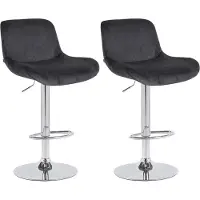 CLP 2er Set Barhocker Solon Chrom höhenverstellbar und drehbar mit Rückenlehne schwarz Material Samt