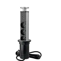 Emuca - Versenkbare Steckdosenleiste Schnellladung, 3 EU Schuckosteckdosen, 2 USB A + 1 USB C, versenkbare einbausteckdose, Metallic-grau, Kunststoff, Aluminium