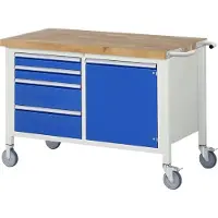 RAU Werkbank Serie 8470, fahrbar, 4 Schubladen, 1 Tür, Breite 1250