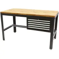 HBM Werkbank 155 cm mit 5 Schubladen, Holzarbeitsplatte, schwarz