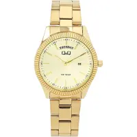 Q&Q Herrenuhr mit Edelstahlarmband, Datums- und Wochentagsanzeige, 5 ATM, goldfarben