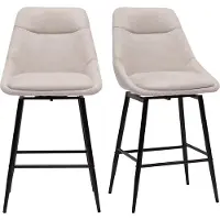 Miliboo - Drehbare Barhocker 360° aus Stoff in Samtoptik beige und Metall H66 cm (2er-Set) ALESS