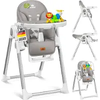 Kidiz 3in1 Hochstuhl Kinderhochstuhl höhenverstellbar, inkl. Spielbügel & Babyliege, mitwachsend