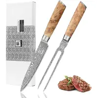 Zayiko Kinone Damast 2er Tranchier-Set I 17-18 cm Klingen I Wurzelholzgriffe Birke