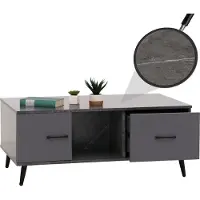 Mendler Couchtisch MCW-N89, Sofatisch, Schubladen Türen Fächer Fischgrätenmuster Melamin Holz, 42x103x60cm Marmor-Optik grau