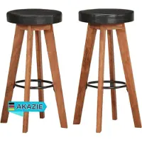 DELUKE Barhocker FENI 2er Set Echtleder und Massivholz Akazie Schwarz | Barstühle Küchenhocker Thekenhocker für Küche Hausbar