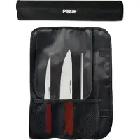 Pirge PRGE Duo Profi Messerset mit Tasche 4 Stück - Rutschfester Griff - Profi Kochmesser Set - Edelstahl Profi Küchenmesser Set - Messer Set Scharf