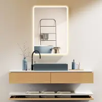 PonteSino HOKO Badspiegel 50x70 cm / 70x50 cm mit Rahmen Weiß+Touch Schalter+Licht Wechsel Warmweiß-Kaltweiß-Neutral 2700-6500 K. Alaska